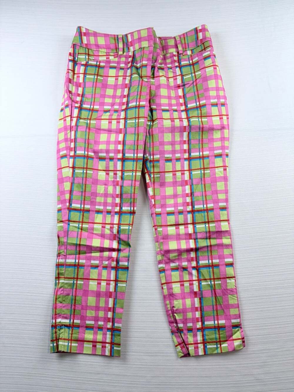 7th Avenue New York & Company Pants Size 2 Pink Green Plaid Capri